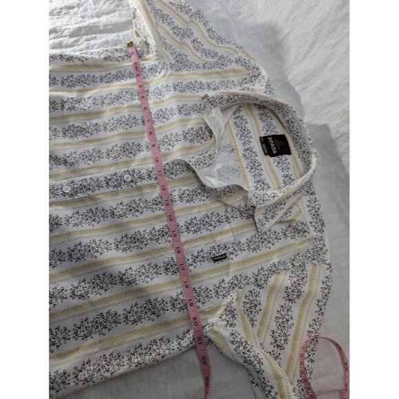 Prana men's small short sleeve brown floral on white button up shirt K9 - Picture 7 of 9